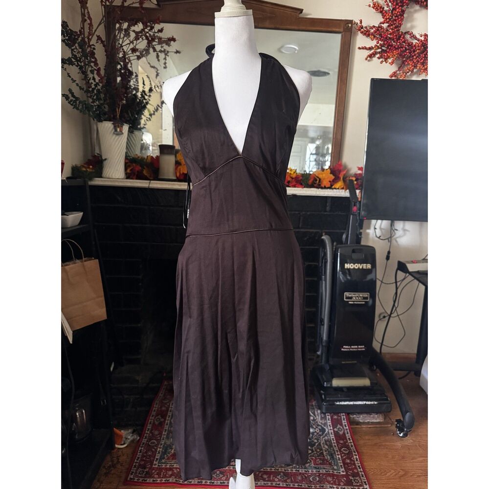 Alyn Paige Womens 14 Brown Halter Midi Dress Deep V Y2K Party
